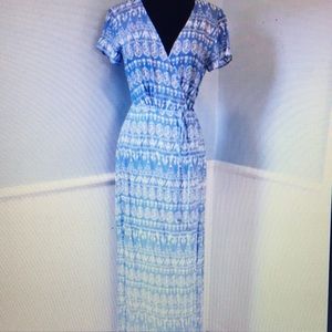 Aakaa blue and white wrap dress